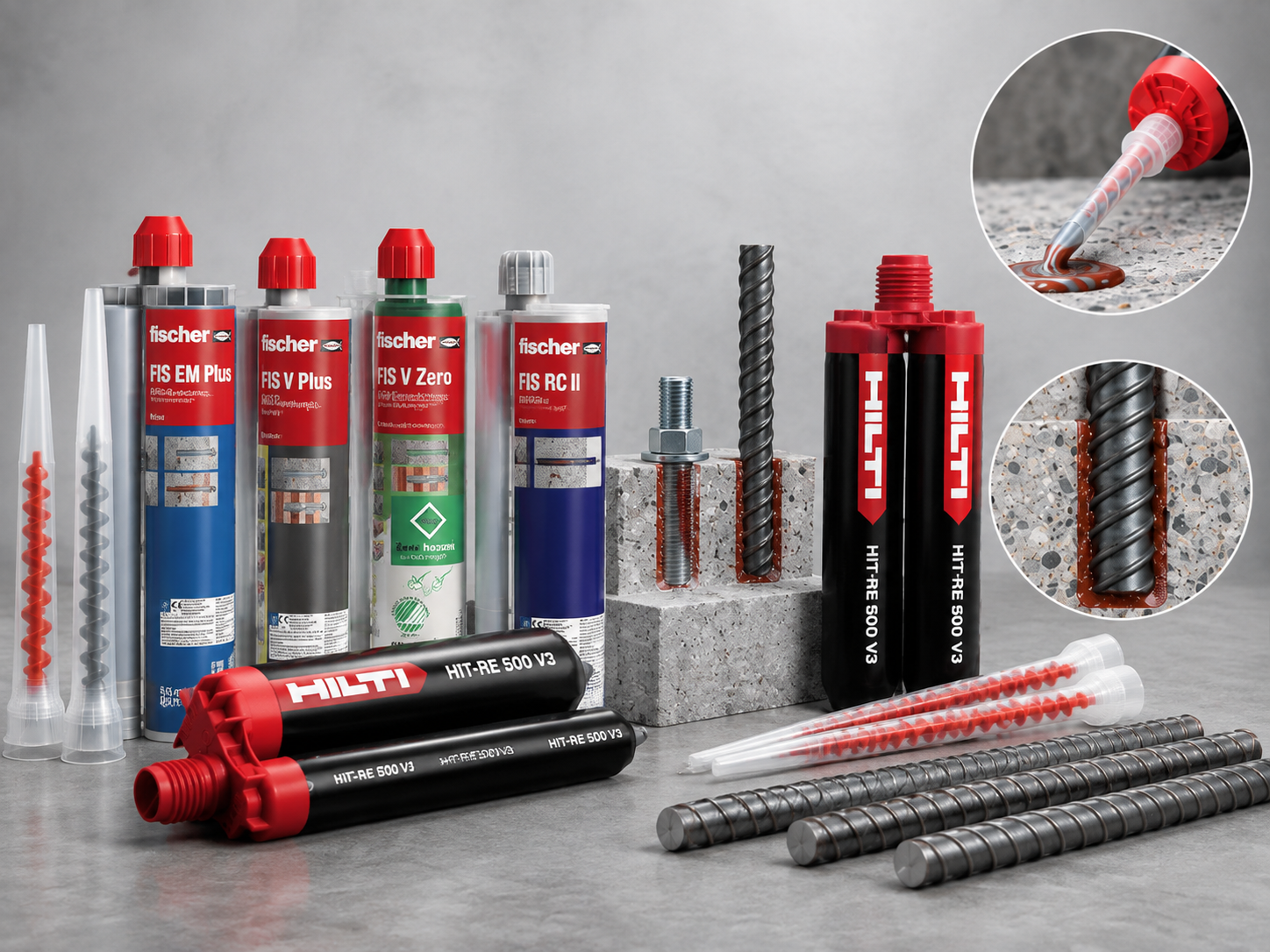 Fischer and Hilti injection chemical anchor cartridges supplied by Anton Traders